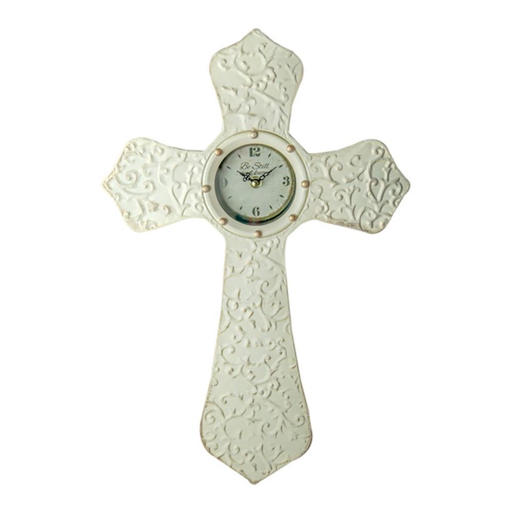 Metal Cross Wall Clock Cream IKCLMT