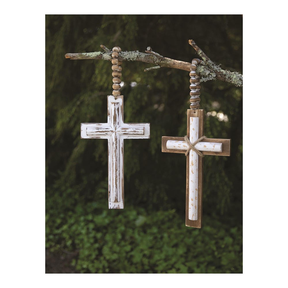 Wood Cross W/ Beads - Cream IWWCCB