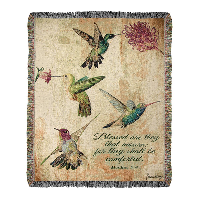 Hummingbird Floral w/ Verse Tapestry Throw ATHBFLV