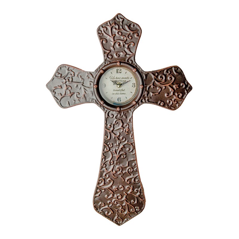 Metal Cross Clock Antique Bronze IKCLGC