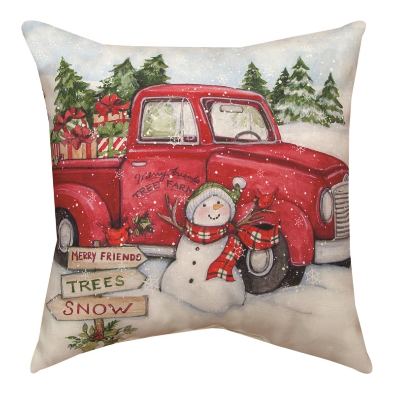 Red Truck Christmas Snowman Climaweave Pillow SLRTCS