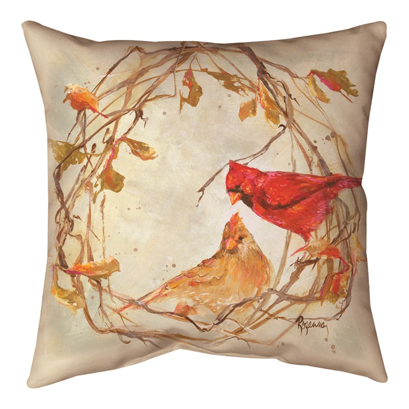 Cardinal Pair in Wreath Climaweave Pillow SLCPIW