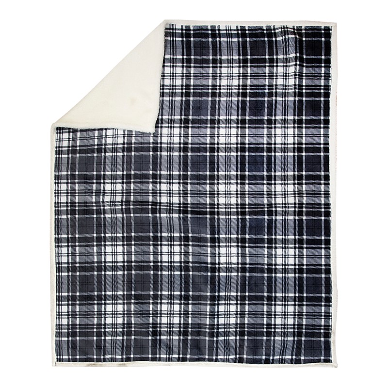 Black And White Plaid Sherpa Fleece Throw AIBWBW