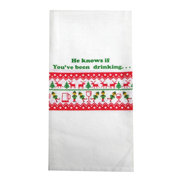 Holiday Drinking Elf Tea Towel IOETET