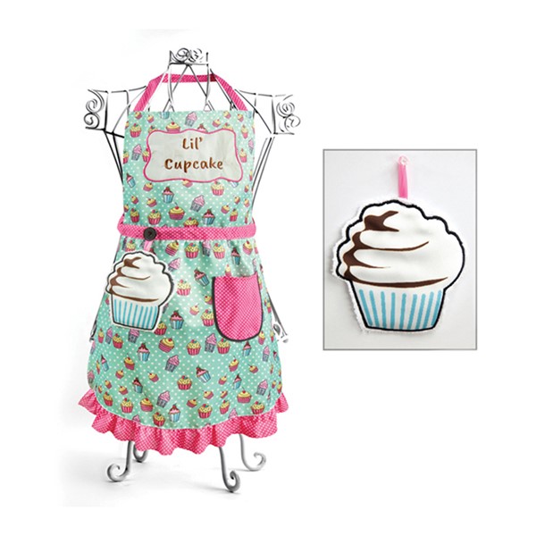 Lil' Cupcake Blue Child Apron Hand Towel Set IOIZCB